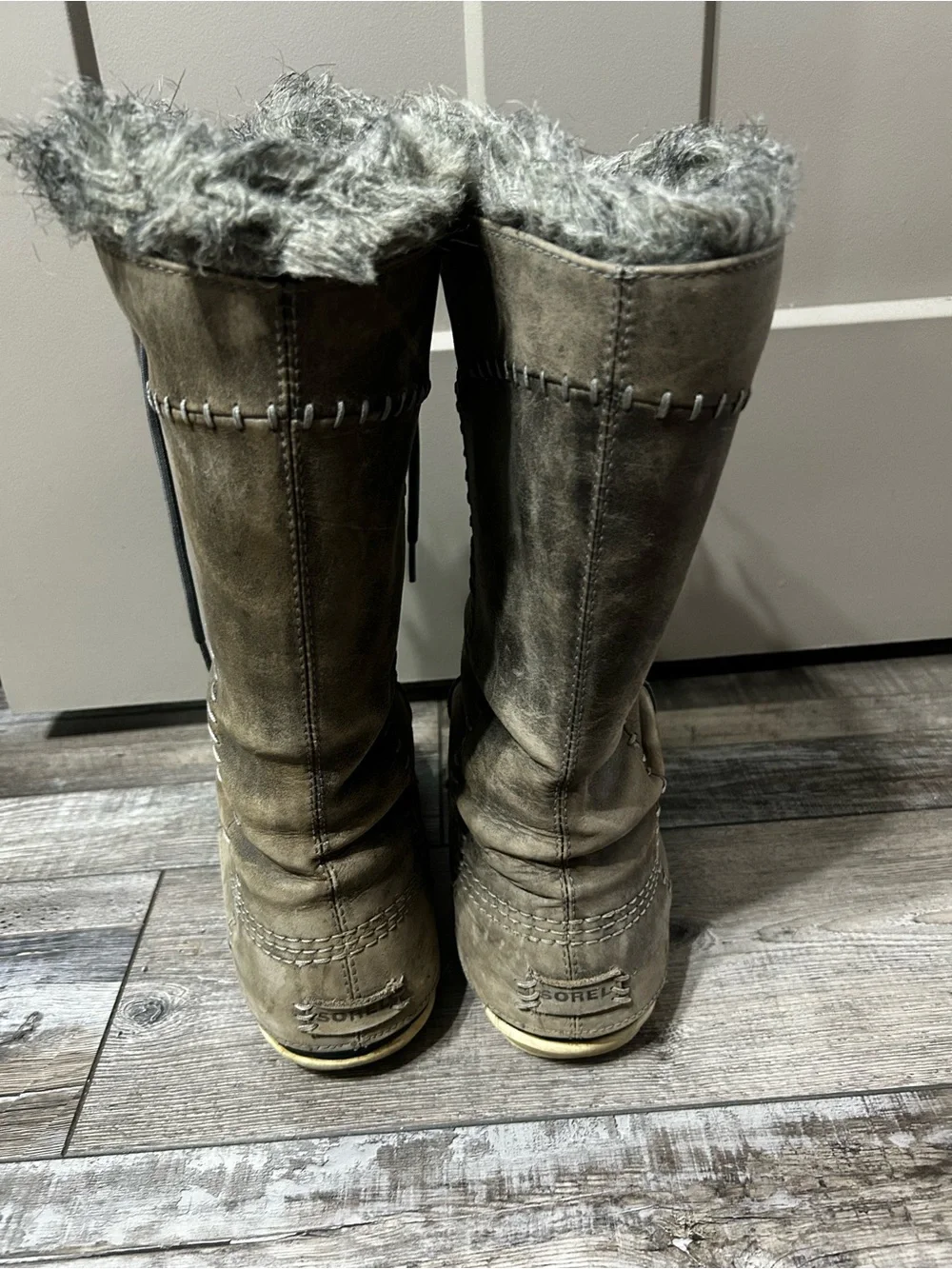 Sorel Cate The Great Tall waterproof winter snow boots faux fur lace up grey